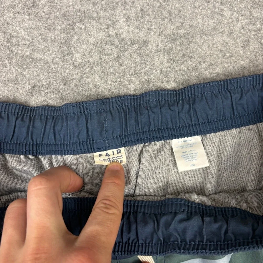 Fair Harbor M XXL Swim Trunks Navy Blue Green Striped Board Shorts 8 Inch Inseam